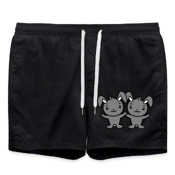 2 Bunnies Friends Team Crew Couple Two Lucky - Swim Trunks - black - Front - AI Model Male 185 light (185cm)