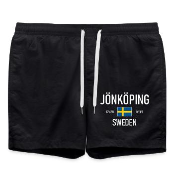 Jönköping - Schweden - Sverige Flagge Koordinaten - Badeshorts - Schwarz - Vorne - AI Model Male 185 light (185cm)