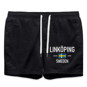 Linköping - Suède - Sverige Drapeau Coordonnées - Short de bain - noir - Devant - AI Model Male 185 light (185cm)