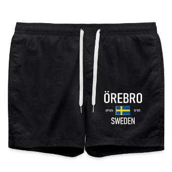 Örebro - Suède - Sverige - Drapeau - Coordonnées - Short de bain - noir - Devant - AI Model Male 185 light (185cm)
