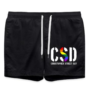 CSD - Christopher Street Day - Gay - Lesbian - Badeshorts - Schwarz - Vorne - AI Model Male 185 light (185cm)