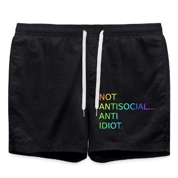 Not Antisocial Anti Idiot | Saying | Funny - Swim Trunks - black - Front - AI Model Male 185 light (185cm)