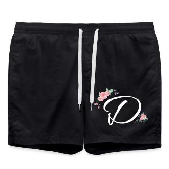 Letter of flowers - Swim Trunks - black - Front - AI Model Male 185 light (185cm)