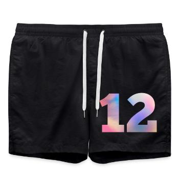 Colorful Number 12 - Swim Trunks - black - Front - AI Model Male 185 light (185cm)