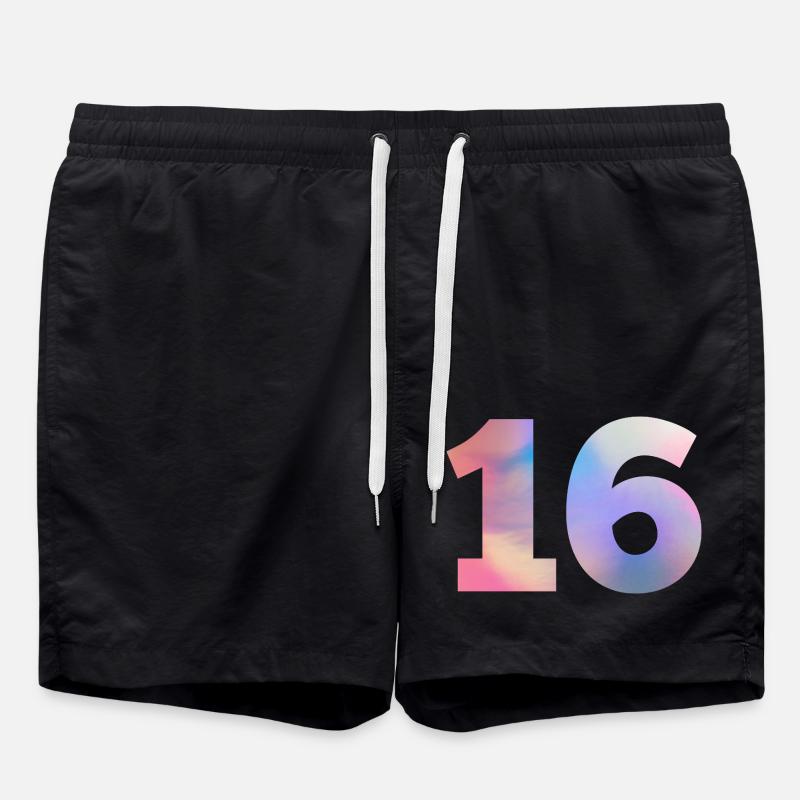 Bunte Zahl 16 - Badeshorts - Schwarz