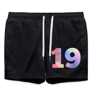 Colorful Number 19 - Swim Trunks - black - Front - AI Model Male 185 light (185cm)