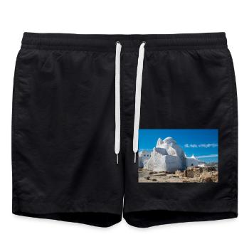 Vieille ville de Mykonos Église de Panagia Paraportiani - Short de bain - noir - Devant - AI Model Male 185 light (185cm)