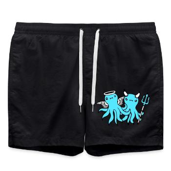 2 Oktopus Teufel Engel Himmel Hölle Team Freunde - Badeshorts - Schwarz - Vorne - AI Model Male 185 light (185cm)