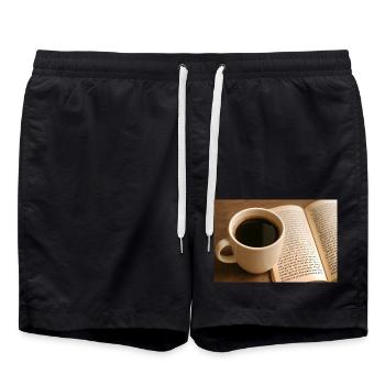 Buch und Kaffee - Badeshorts - Schwarz - Vorne - AI Model Male 185 light (185cm)
