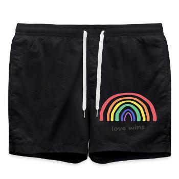 Liebesgrafik Liebe gewinnt Regenbogen - Badeshorts - Schwarz - Vorne - AI Model Male 185 light (185cm)
