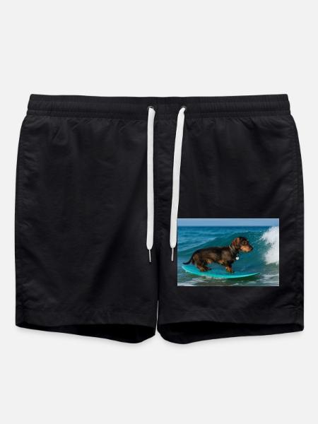 Rauhaardackel auf der Welle – Surfabenteuer an der - Badeshorts - Schwarz