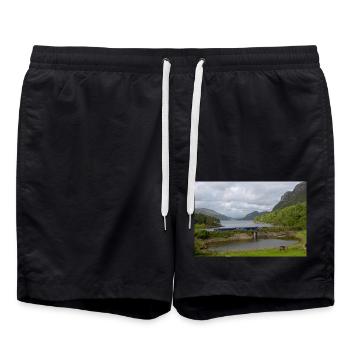 ScotRail train passing Scottish Loch - Swim Trunks - black - Front - AI Model Male 185 light (185cm)