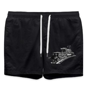 Lokomotive "Krokodil" - Badeshorts - Schwarz - Vorne - AI Model Male 185 light (185cm)