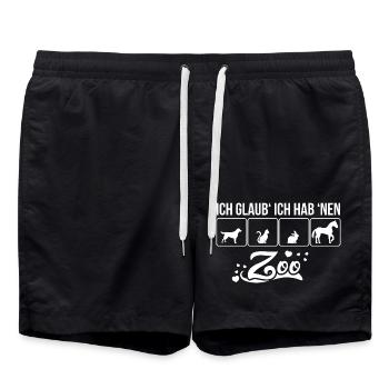 Ich glaub ich hab nen Zoo! Mit Pferd, Katze, Hund - Badeshorts - Schwarz - Vorne - AI Model Male 185 light (185cm)