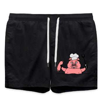 border blank area writing text shield cook cooking - Swim Trunks - black - Front - AI Model Male 185 light (185cm)