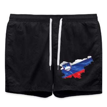 Slowenien Flagge in der Slowenien Landkarte - Badeshorts - Schwarz - Vorne - AI Model Male 185 light (185cm)
