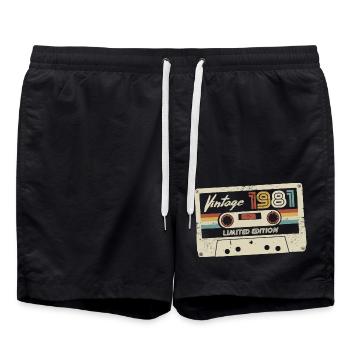 Vintage 1981 Retro Kassette 40. Geburtstag - Badeshorts - Schwarz - Vorne - AI Model Male 185 light (185cm)