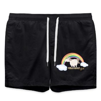 Einhorn mit Spruch: Alles wird gut - Badeshorts - Schwarz - Vorne - AI Model Male 185 light (185cm)