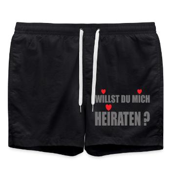 Willst du mich Heiraten mit Herz - Badeshorts - Schwarz - Vorne - AI Model Male 185 light (185cm)