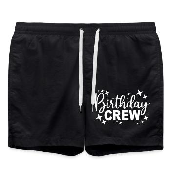 Birthday Crew Matching Group Birthday Party Outfit - Swim Trunks - black - Front - AI Model Male 185 light (185cm)