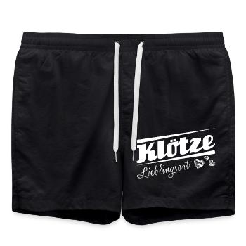 Klötze - Lieblingsort mit Stadtnamen - Badeshorts - Schwarz - Vorne - AI Model Male 185 light (185cm)