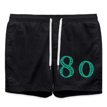 80 YEARS. 80th ANNIVERSARY. ANNIVERSARY 80 YEARS. 80 - Swim Trunks - black - Front - AI Model Male 185 light (185cm)