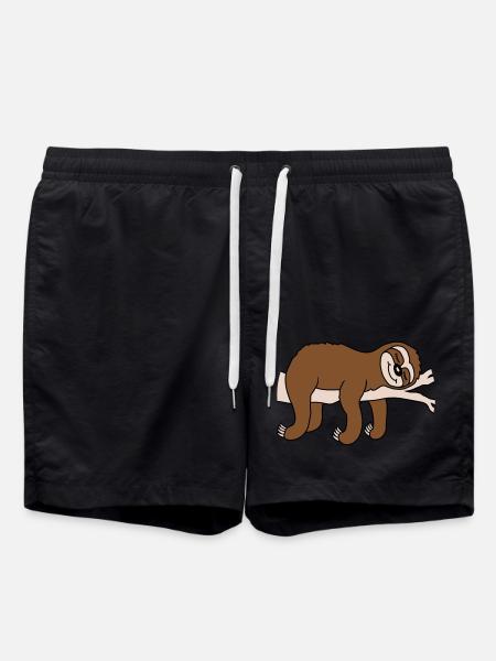 Tired Sloth Sleeps Comic - Swim Trunks - black