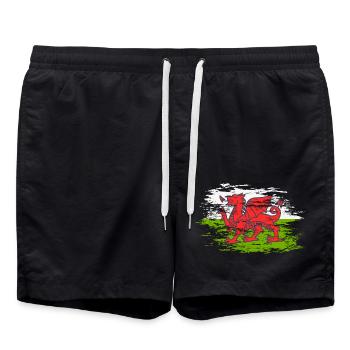 Wales Flagge used - Badeshorts - Schwarz - Vorne - AI Model Male 185 light (185cm)