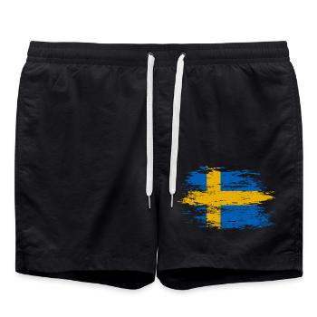 Schweden Flagge used - Badeshorts - Schwarz - Vorne - AI Model Male 185 light (185cm)