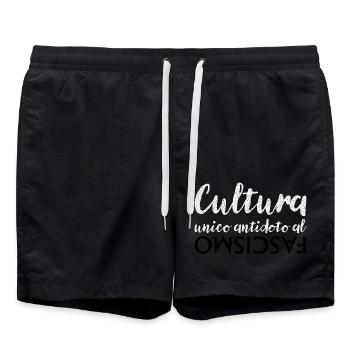 Culture is the only antidote to fascism - Swim Trunks - black - Front - AI Model Male 185 light (185cm)
