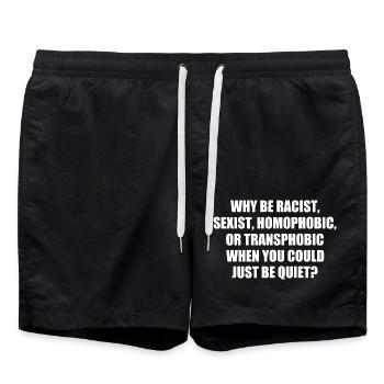 why be racist sexist homophobic - Short de bain - noir - Devant - AI Model Male 185 light (185cm)