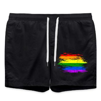 Regenbogen Flagge used - Badeshorts - Schwarz - Vorne - AI Model Male 185 light (185cm)