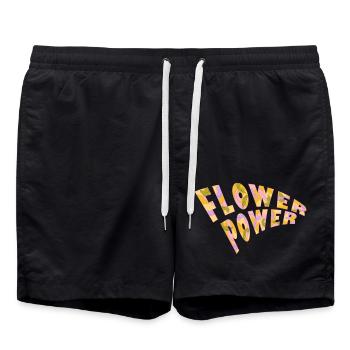 Flower Power Vintage Rétro Floral - Short de bain - noir - Devant - AI Model Male 185 light (185cm)