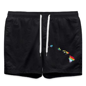 LGBTQ flag in the Hawaii state map - Swim Trunks - black - Front - AI Model Male 185 light (185cm)