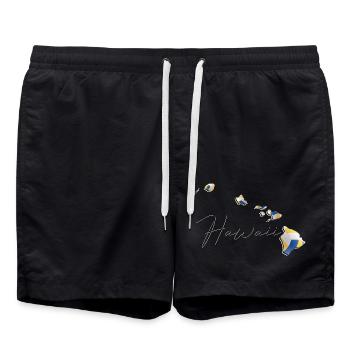 Real Volleyball in the Hawaii State Map HI - Swim Trunks - black - Front - AI Model Male 185 light (185cm)