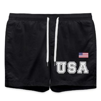 ÉQUIPE Bannière du drapeau américain des États-Unis sur la police - Short de bain - noir - Devant - AI Model Male 185 light (185cm)