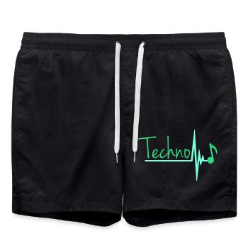 Techno Music Letters Musical Note Pulse Heartbeat - Swim Trunks - black - Front - AI Model Male 185 light (185cm)