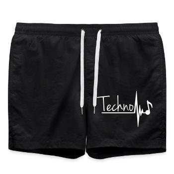 Techno Music Letters Musical Note Pulse Heartbeat - Swim Trunks - black - Front - AI Model Male 185 light (185cm)