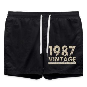 Jahrgang 1987 Bursdag - Unikat - Badeshorts - Schwarz - Vorne - AI Model Male 185 light (185cm)
