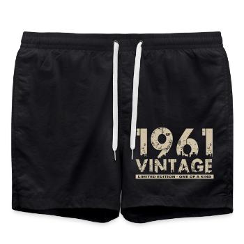 Jahrgang 1961 Bursdag - Unikat - Badeshorts - Schwarz - Vorne - AI Model Male 185 light (185cm)