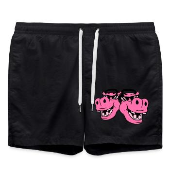 2 Pink Hippos Faces Party Club Music Team - Swim Trunks - black - Front - AI Model Male 185 light (185cm)