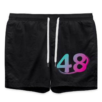 Nummer 48 mehrfarbig - Badeshorts - Schwarz - Vorne - AI Model Male 185 light (185cm)