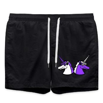 2 Coole DJ Einhörner Zwei Team Party Club Musik - Badeshorts - Schwarz - Vorne - AI Model Male 185 light (185cm)