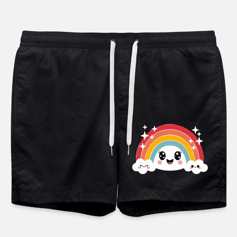 Kawaii Cute Rainbow - Swim Trunks - black