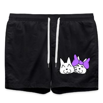 2 chats couple femme homme deux couples Saint-Valentin - Short de bain - noir - Devant - AI Model Male 185 light (185cm)
