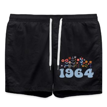 1964 Floral Pattern 1964 Floral Theme Flowers 1964 - Swim Trunks - black - Front - AI Model Male 185 light (185cm)