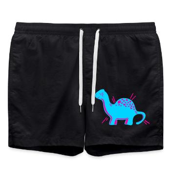 Dino Dinosaur Cute Cute Cartoon Comic Pink - Swim Trunks - black - Front - AI Model Male 185 light (185cm)