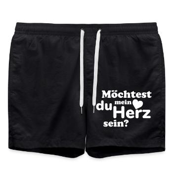 Herzbotschaft: Möchtest du mein Herz sein? - Badeshorts - Schwarz - Vorne - AI Model Male 185 light (185cm)