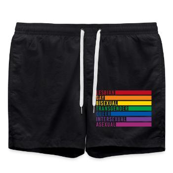 LGBTQIA+ rainbow flag lesbian gay bi - Swim Trunks - black - Front - AI Model Male 185 light (185cm)