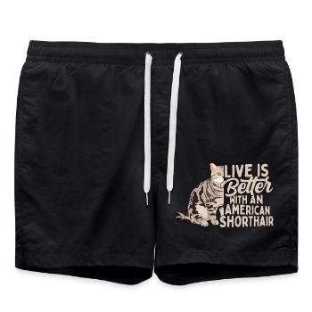 Vivre c’est mieux avec un chat américain à poil court Owne - Short de bain - noir - Devant - AI Model Male 185 light (185cm)